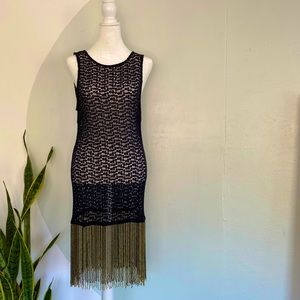 Zara Knit/Beaded Fringe Sleeveless Dress Size M